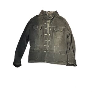 Ruff Hewn Collared Gray Denim Button Detail Jacket